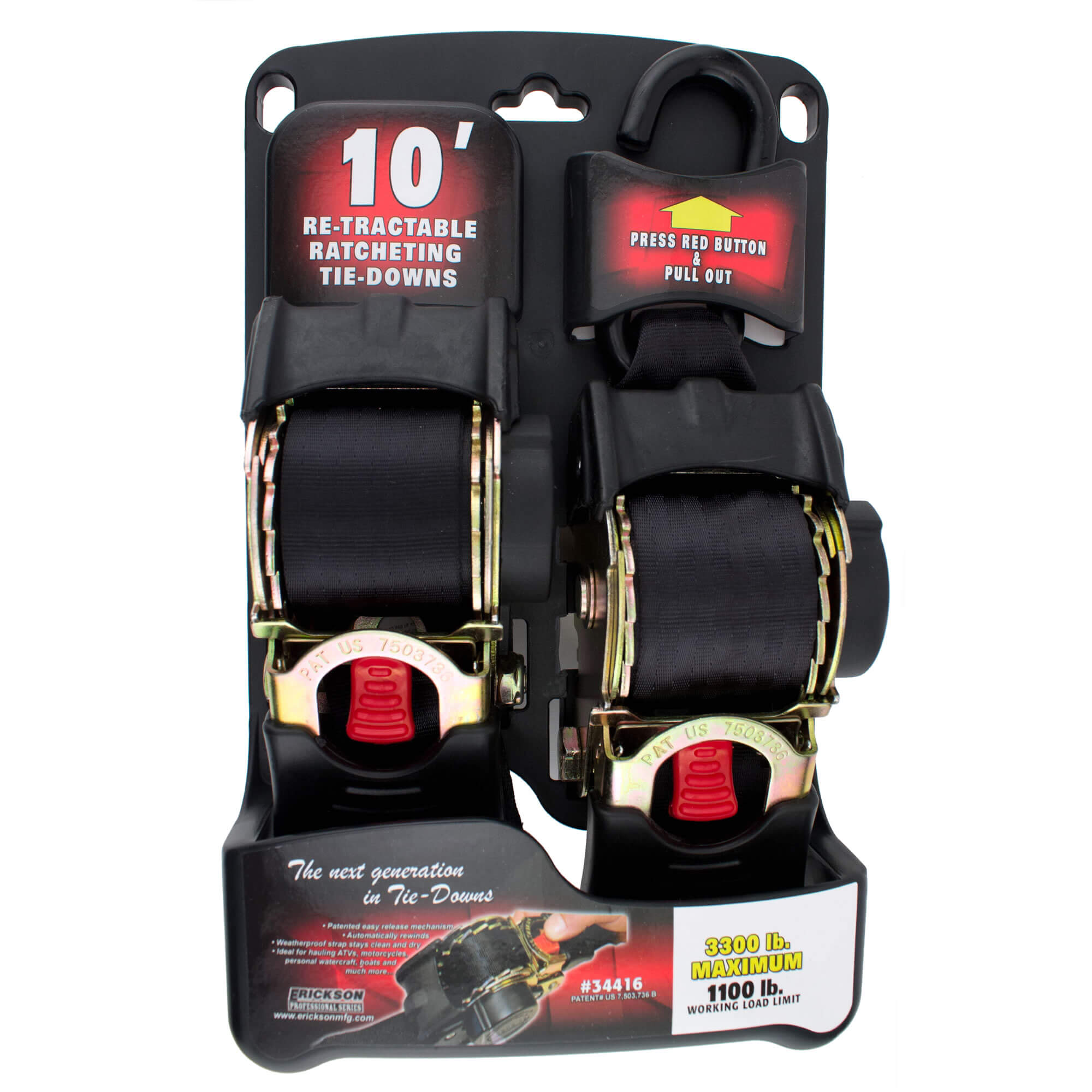 Erickson 2" Re-Tractable Ratchet Tie Downs
