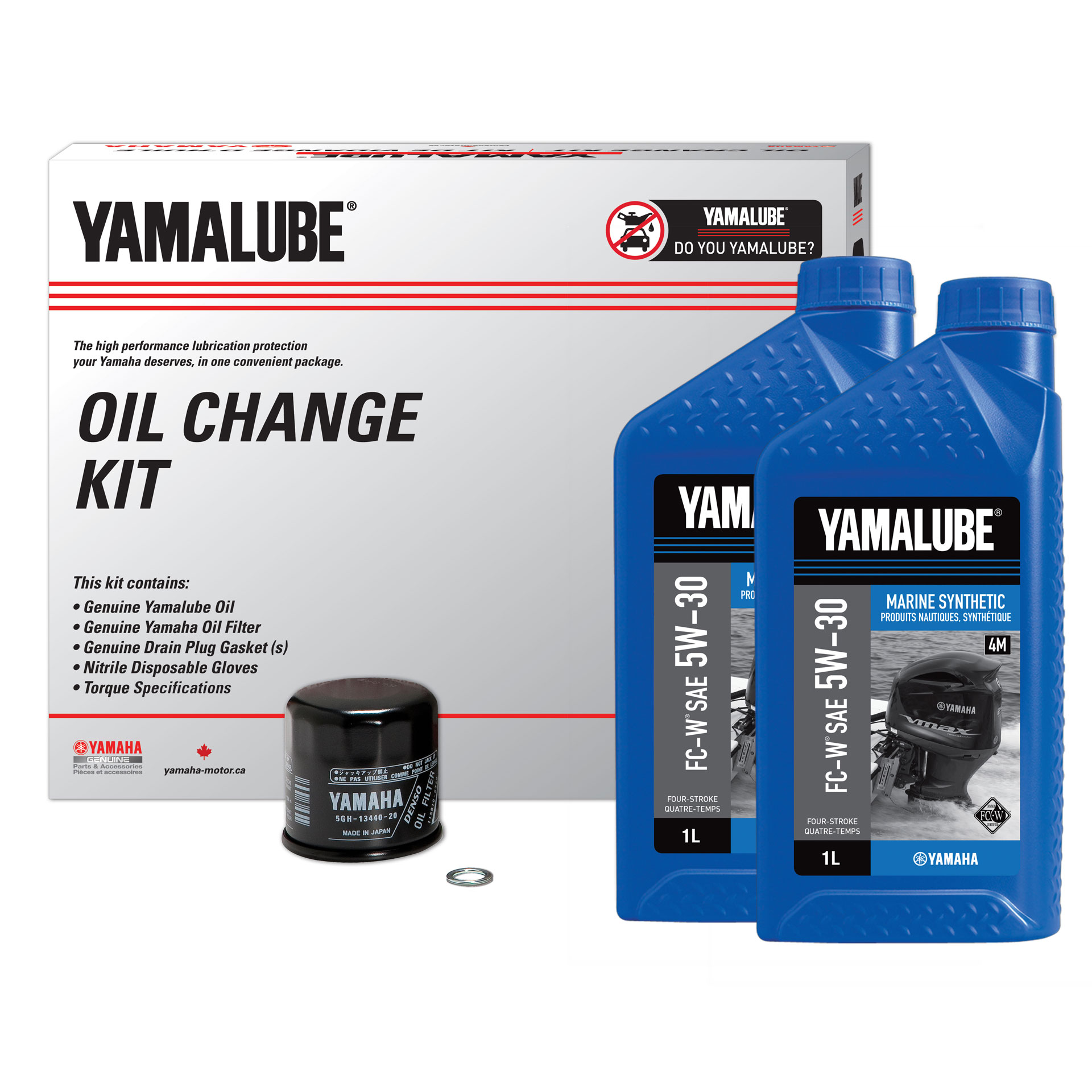 Yamalube® 5W-30 4M Marine Synthetic Oil Change Kit - OB (5 L)